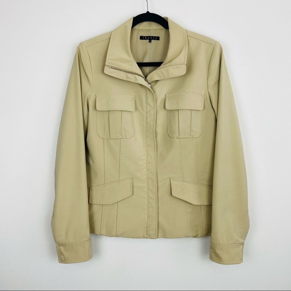 Theory Light Beige Utility Jacket with Front Flap Pockets